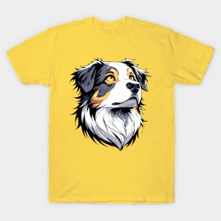 Stunning and Cool Australian Shepherd Monochrome and Gold Portrait for Father's Day T-Shirt